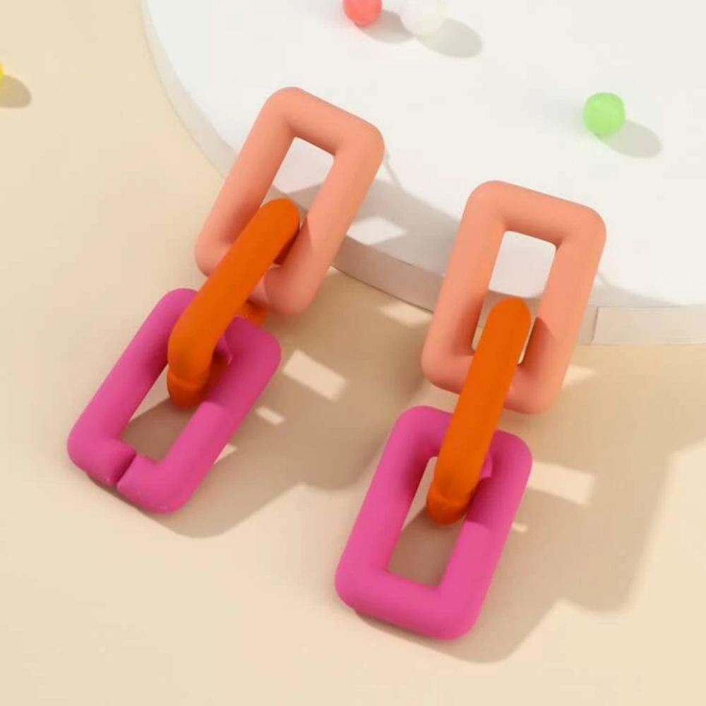 Summatime Neon Geo Link Drop Earrings - Picture 1 of 5